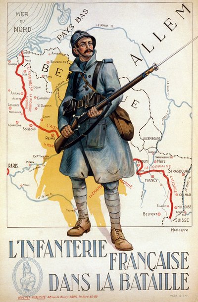 Fransız piyadeleri savaşta (kırmızı çizgi Hindenburg çizgisini temsil ediyor) - hasta. H. Delaspre tarafından by H. Delaspre