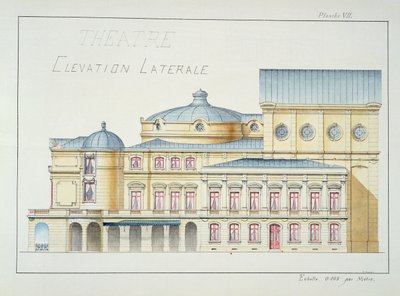 Bir Tiyatronun Yandan Yükselişi, bir tasarım folyosundan levha VII, c.1870 by H. Monnot