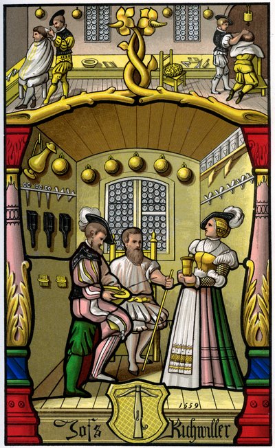 Berber ve peruk ustası, 16. yüzyıl 1849. by H. Moulin