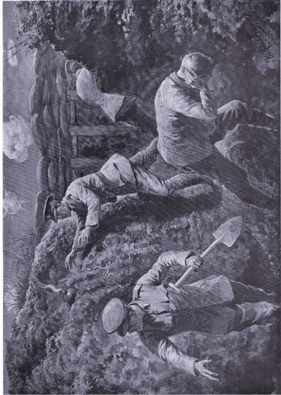 Teğmen Rochfort patlamak üzere olan bir bombayı alır ve siperden fırlatır (VC ödülü verilir) (lito) by H. Ripperger