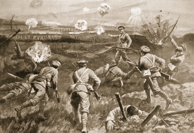 Çavuş H. Wells, subayı öldürüldükten sonra Alman tel örgülerine doğru bir müfrezeye liderlik ediyor by H. Ripperger