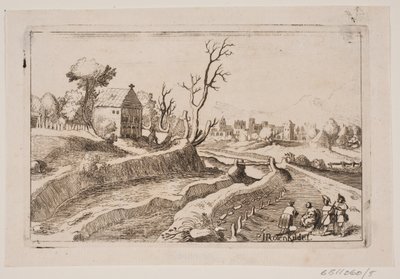 Üçgen üzerinde küçük bir haç olan şapel ile manzara by H. Rosenkilde