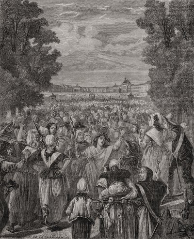Konurnar ganga til Versala, 5.-6. Október 1789, grafnar af Pannemaker-Ligny, úr 