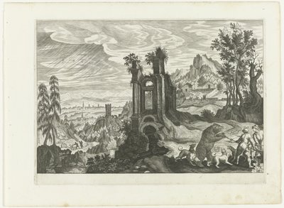 Ayı avı ile manzara by H. van Schuppen