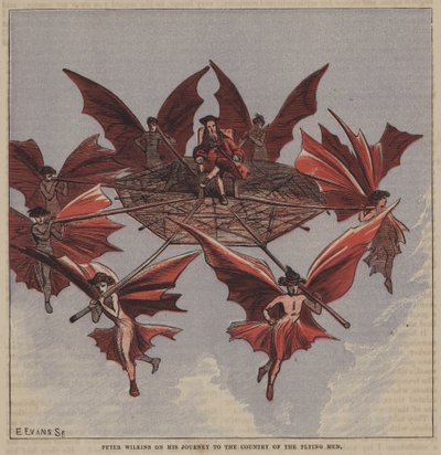 Peter Wilkins, uçan adamların ülkesine yaptığı yolculukta (renkli taş) by after Hablot Knight Browne