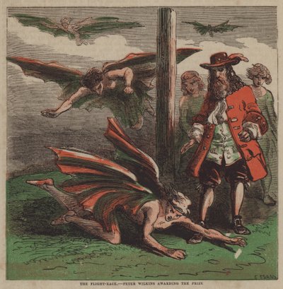Uçuş yarışı, ödülü veren Peter Wilkins (renkli taş) by after Hablot Knight Browne