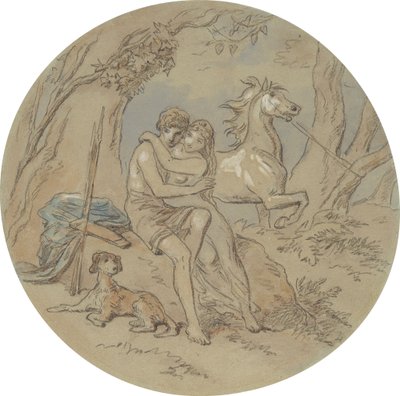 Venüs ve Adonis'i gösteren bir dizi plaka için on sekiz tasarımdan biri by Hablot Knight Browne