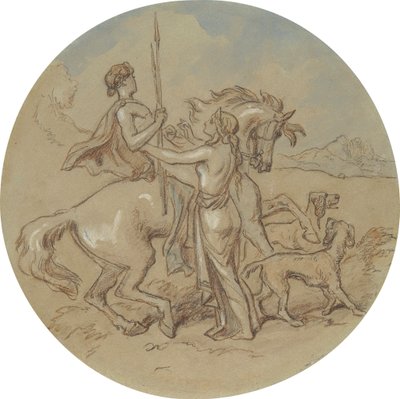 Venüs ve Adonis'i gösteren bir dizi plaka için on sekiz tasarımdan biri by Hablot Knight Browne