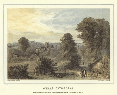 Wells Katedrali, yoldan banyoya katedralin kuzey doğu görünümü by Hablot Knight Browne