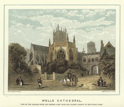 Cathedrale ya Wells, reba inzu yumutwe n irembo ryiburasirazuba, hamwe nubugeni bugana hafi ya Vicar by Hablot Knight Browne