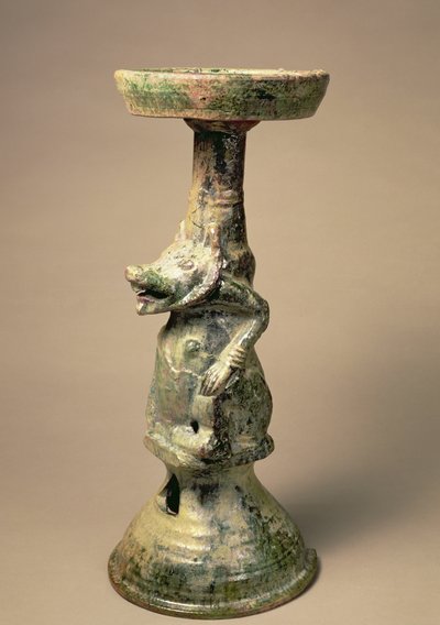 Erken Çin çanak çömlek lambası, mezar eseri, Han Hanedanlığı, MS 25-220 (seramik) by Han Dynasty Chinese School
