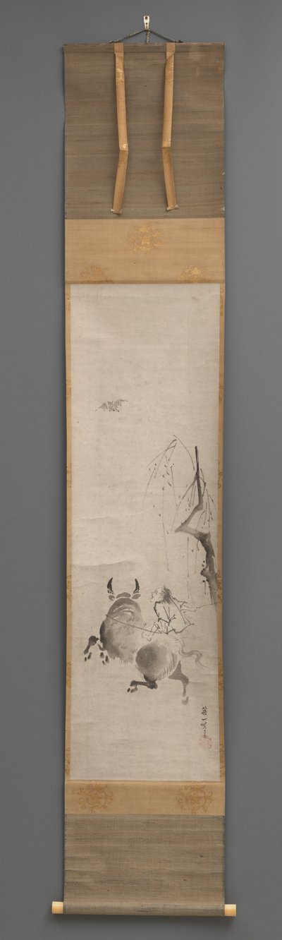 Boğa ve Binici, 17. yüzyılın başları ve 19. yüzyılın sonları (Asılı parşömen: kağıt üzerine mürekkep) by Hanabusa Itcho