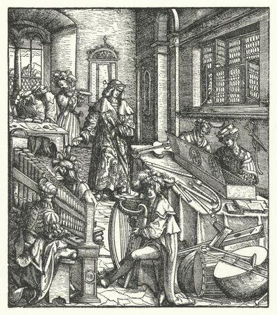 Avusturya Arşidükü Maximilian müziğin hamisi olarak (gravür) by Hans (after) Burgkmair