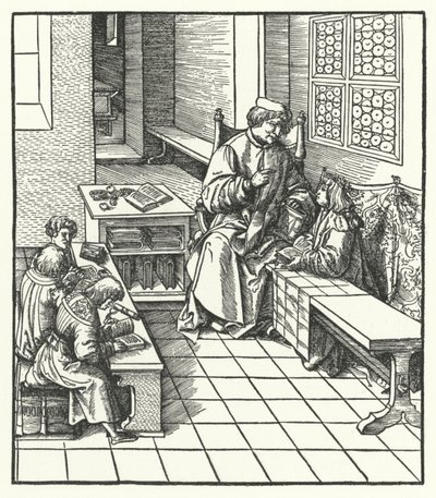 Avusturya Arşidükü Maximilian okulda çocukken (gravür) by Hans (after) Burgkmair