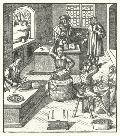 Avusturya Arşidükü Maximilian darphanede (gravür) by Hans (after) Burgkmair