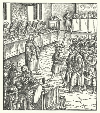 Avusturya Arşidükü Maximilian bir mumya oyununu yönetiyor (gravür) by Hans (after) Burgkmair