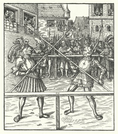 Avusturya Arşidükü Maximilian, bir teber kullanarak yaya olarak savaşıyor (gravür) by Hans (after) Burgkmair