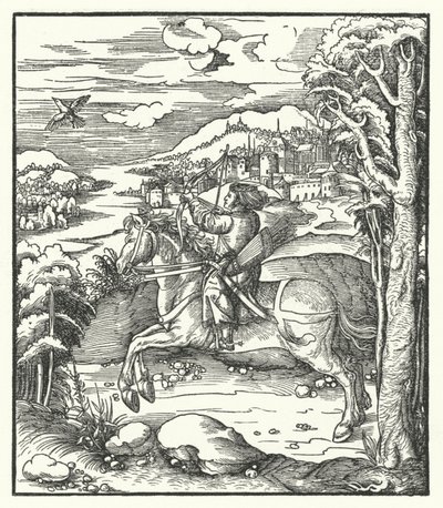 Avusturya Arşidükü Maximilian at sırtında avlanıyor (gravür) by Hans (after) Burgkmair