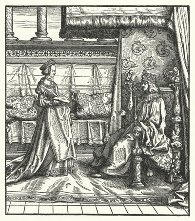 Cesur Charles, Burgonya Dükü, daha sonra 1477'de Kutsal Roma İmparatoru I. Maximilian ile evlenen kızı Mary ile (gravür) by Hans (after) Burgkmair