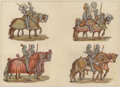 ಕುದುರೆಯ ಮೇಲೆ ನೈಟ್ಸ್ (ಬಣ್ಣ ಲಿಥೋ) ಟರ್ಕಿ by Hans (after) Burgkmair