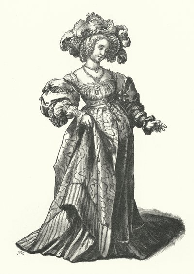 Baselli bir kadın kostümü (gravür) by Hans (after) Holbein the Younger