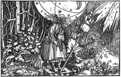 Yaşlı kadın (cadı veya peri) dönüyor by Hans (after) Holbein the Younger