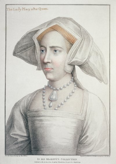 Francesco Bartolozzi (1727-1815) tarafından oyulmuş Kraliçeden Sonra Meryem Portresi (1516-58) 1796 (gravür) by Hans (after) Holbein the Younger