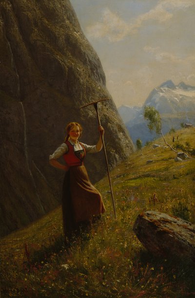 Tırmıklı Süt Kızı (tuval üzerine yağlı boya) by Hans Andreas Dahl