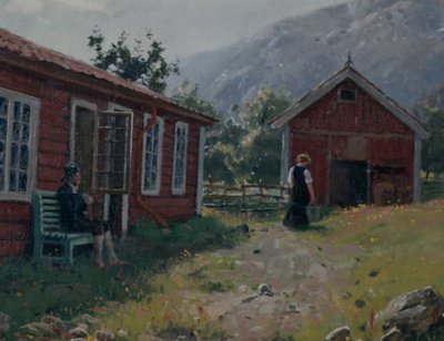 Farmyard, Batı Norveç (tuval üzerine yağlı boya) by Hans Andreas Dahl