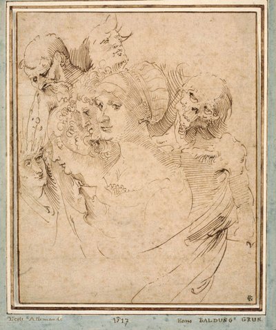 ""yedi başlı ölüm"" (Yedi kafa arasındaki ölüm) Çizim Hans Baldung (Baldung Grien)(1484-1545) yaklaşık 1515 Özel koleksiyon by Hans Baldung Grien