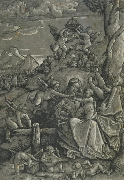 Bir Manzarada Çocuk ve Meleklerle Madonna by Hans Baldung Grien