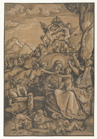 Bir manzarada sekiz melekli çocuklu Meryem by Hans Baldung Grien