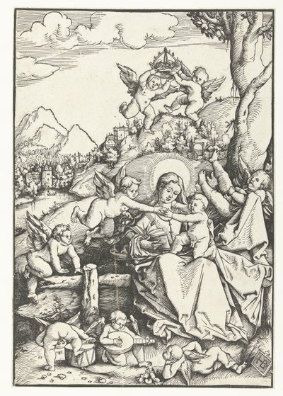 Bir manzarada sekiz melekli çocuklu Meryem by Hans Baldung Grien