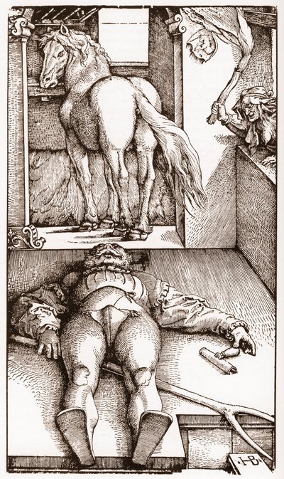 Büyülenmiş palefrenier - (Uyuyan Damat ve Büyücü) 1544 dolaylarında Hans Baldung Grien (1485-1544) tarafından yapılan ahşap gravür - by Hans Baldung Grien