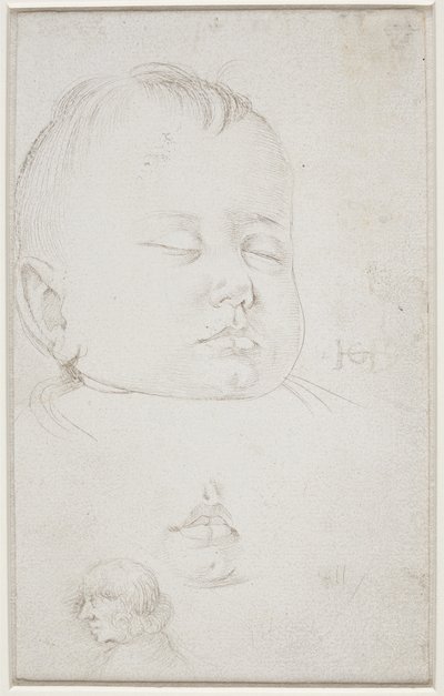 Üç çeyrek profilde küçük bir oğlanın başı, oğlanın yarı açık ağzı ve by Hans Baldung Grien