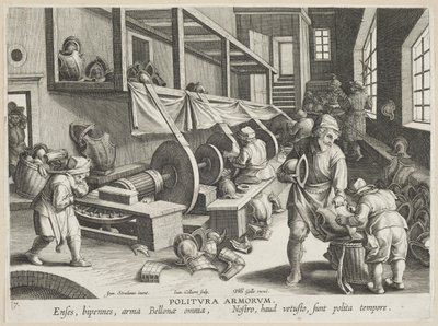 Politura Armorum (Parlatma Kolları), Nova Reperta (Modern Keşifler) serisinden levha 17, c.1588 (döşemiş kağıt üzerine gravür) by Hans Collaert