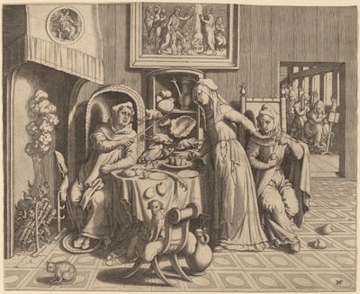 Abbot ve Monk arasındaki Aşk Rahibesi by Hans Collaert the Elder