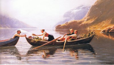 Bilinmeyen bir dergi veya kitap kaynağından, gölde yüzerken by Hans Dahl