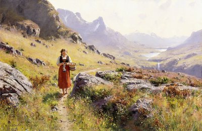 Norveç Manzarasında Örgü Yapmak by Hans Dahl