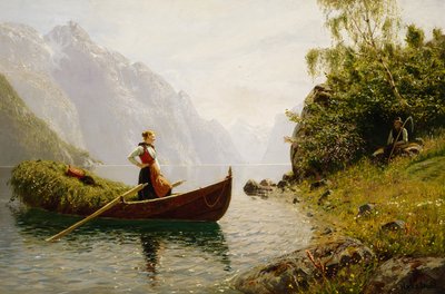 Fiyort manzarasında kadın ve erkek by Hans Dahl
