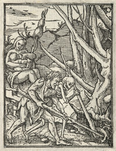 Ölümün Dansı: Cennetten Kovulma, Adem Toprağı İşliyor. by Hans Holbein