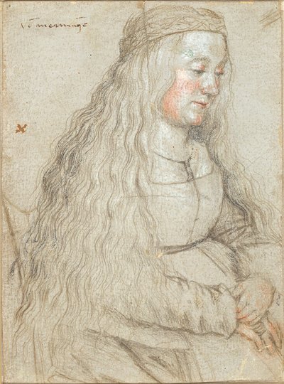 Akan saç ve saç bandı ile oturan gelin by Hans Holbein d.Æ.