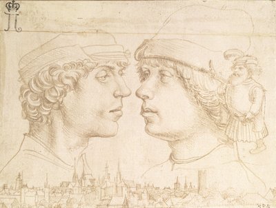 İki Genç, Bir Cüce ve Bir Şehir Manzarasının Portreleri, c.1514 (gümüş nokta) by Hans Holbein der Jüngere