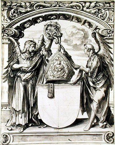 Cam boyama için tasarım, c.1520 (kağıt üzerinde siyah tebeşirle kalem ve gri yıkama) by Hans Holbein der Jüngere