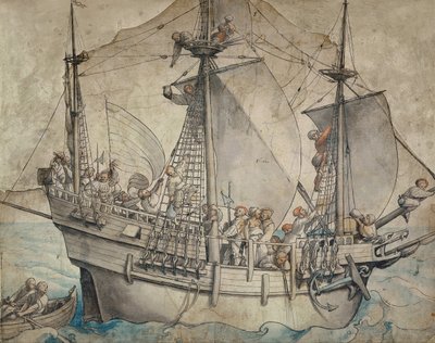 Reveling Denizciler, Lansquenets ve Sutleress ile Gemi by Hans Holbein der Jüngere