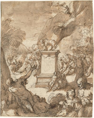 Altın Buzağıya Tapınma by Hans I or Johann Rottenhammer