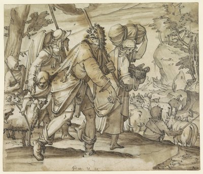 Yakup, Kenan diyarında Laban'dan kaçar. by Hans Jegli (II)