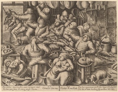 Şişman Mutfak by Hans Liefrinck I, after Pieter van der Heyden, after Pieter Bruegel the Elder