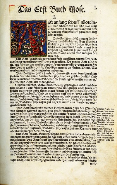 1534 Martin Luthers İncil çevirisinde Yaratılış Kitabının açılış sayfası by Hans Luft