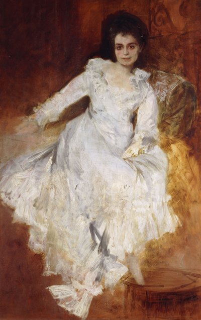 Kanepede Uzanmış Beyaz Elbiseli Bir Kadının Portresi, by Hans Makart